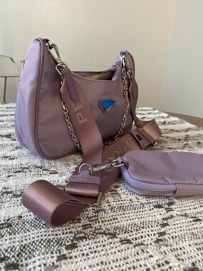 Lavender Nylon Shoulder Handbag